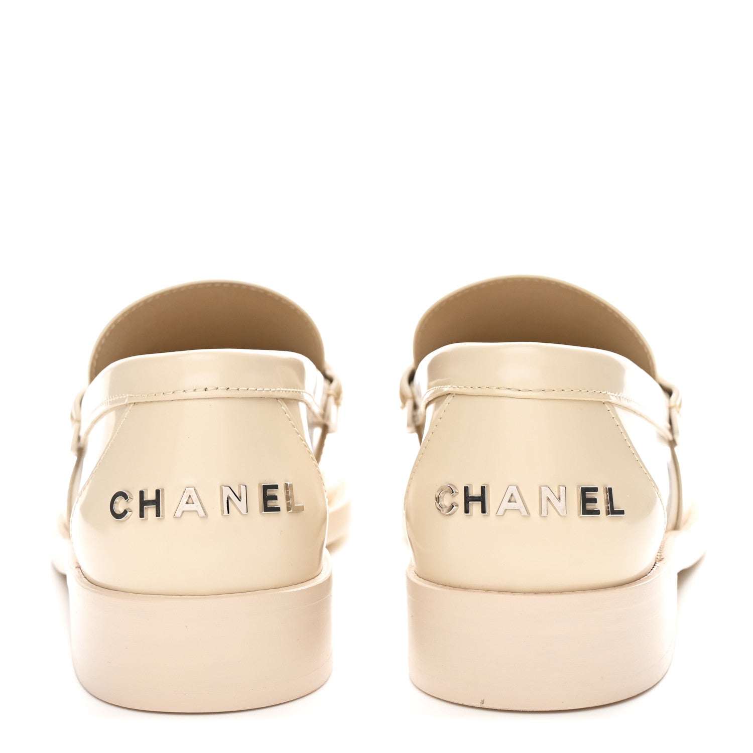 Chanel Shiny Calfskin Logo Loafers 39.5 Beige 6 of 11