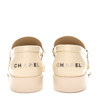 Chanel Shiny Calfskin Logo Loafers 39.5 Beige 6 of 11