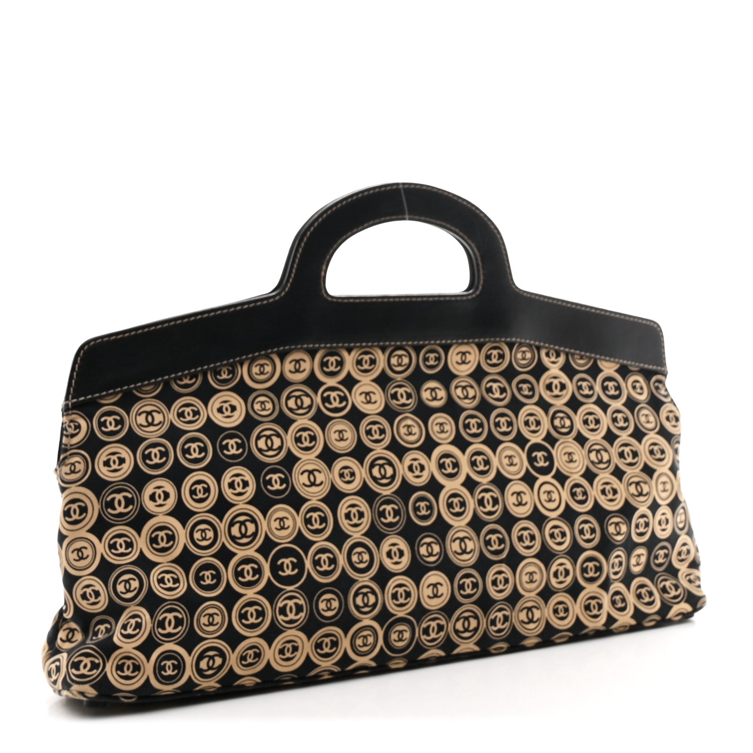 Chanel Jersey Calfskin Printed Large Frame Handle Bag Beige Black 3 of 11