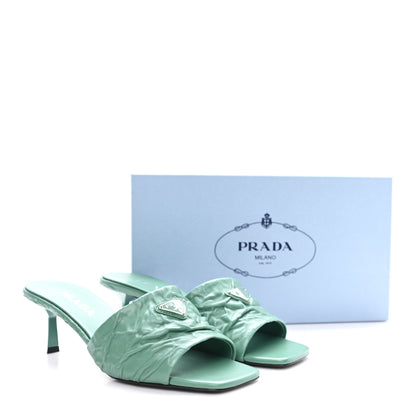 Prada Nappa Antique Metal Triangle Logo 55mm Slide Sandals 40 Salvia 9 of 9
