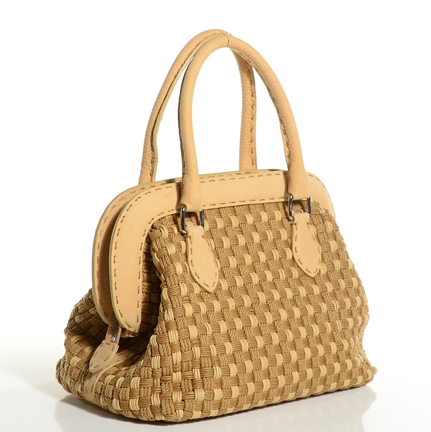 Woven Straw Calfskin Romano Selleria Medium Adele 1328 Bag Naturale
