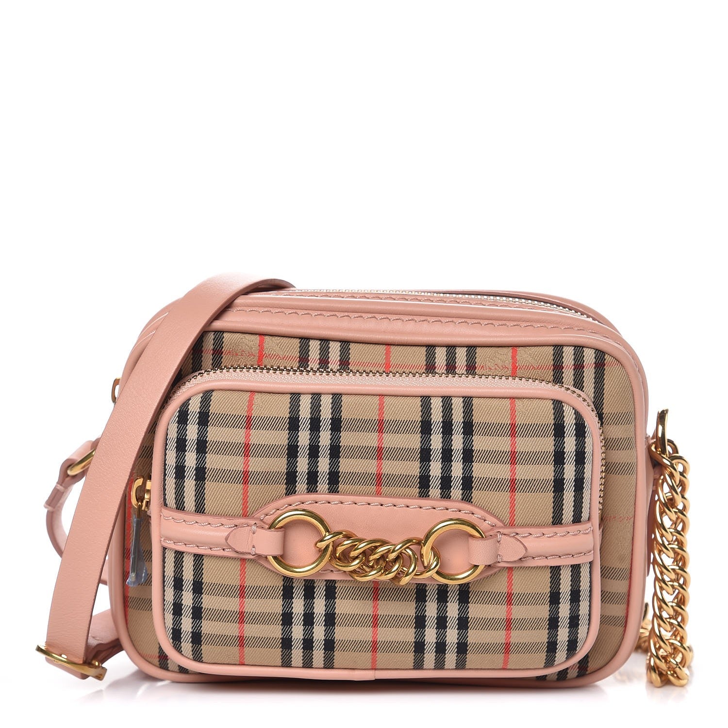 Burberry Smooth Calfskin 1983 Knight Check Link Camera Bag Peach 1 of 7