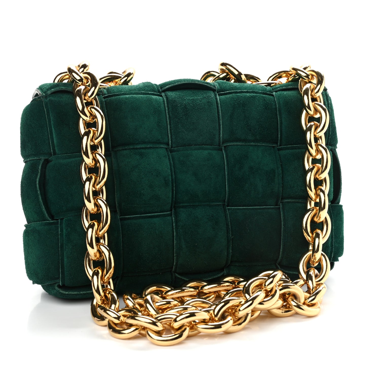 Suede Maxi Intrecciato Padded Chain Cassette Crossbody Bag Emerald Green