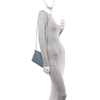 Christian Dior Calfskin Cannage Caro Zipped Pouch With Chain Cloud Blue 2 of 13