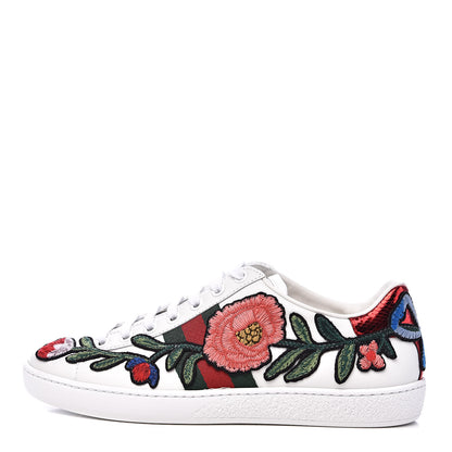 Gucci Calfskin Web Floral Embroidered Womens Ace Sneakers 36 White 1 of 10