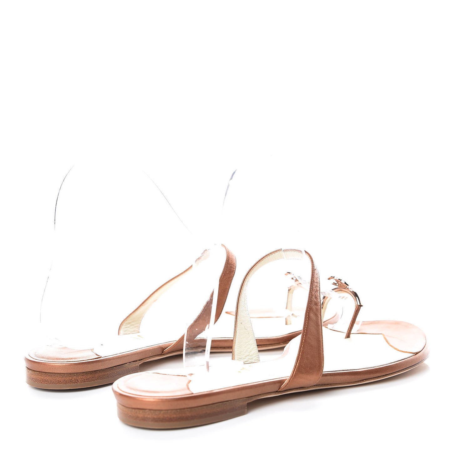 Metallic Calfskin CC Toe Ring Sandals 38 Bronze
