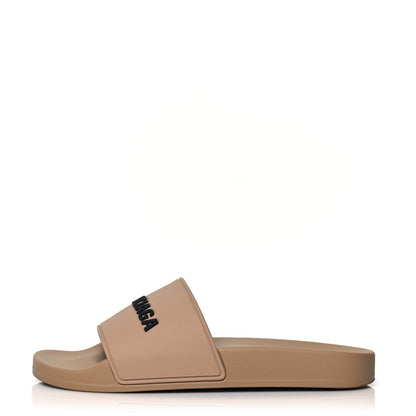 Balenciaga Rubber Logo Mens Pool Slide Sandals 39 Beige Black 1 of 6