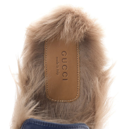 Gucci Malaga Kid Fur Womens Princetown Slippers 37 Blue Agata 7 of 9