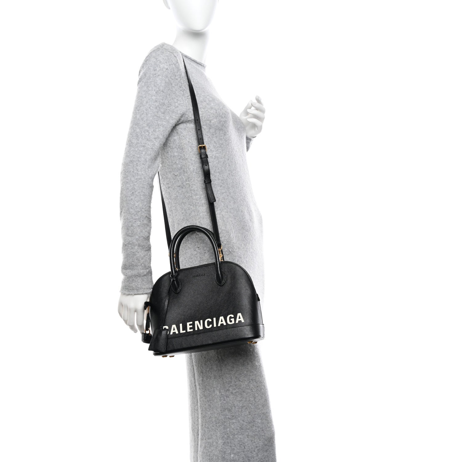 Balenciaga Grained Calfskin Logo S Ville Top Handle Bag Black White 2 of 10