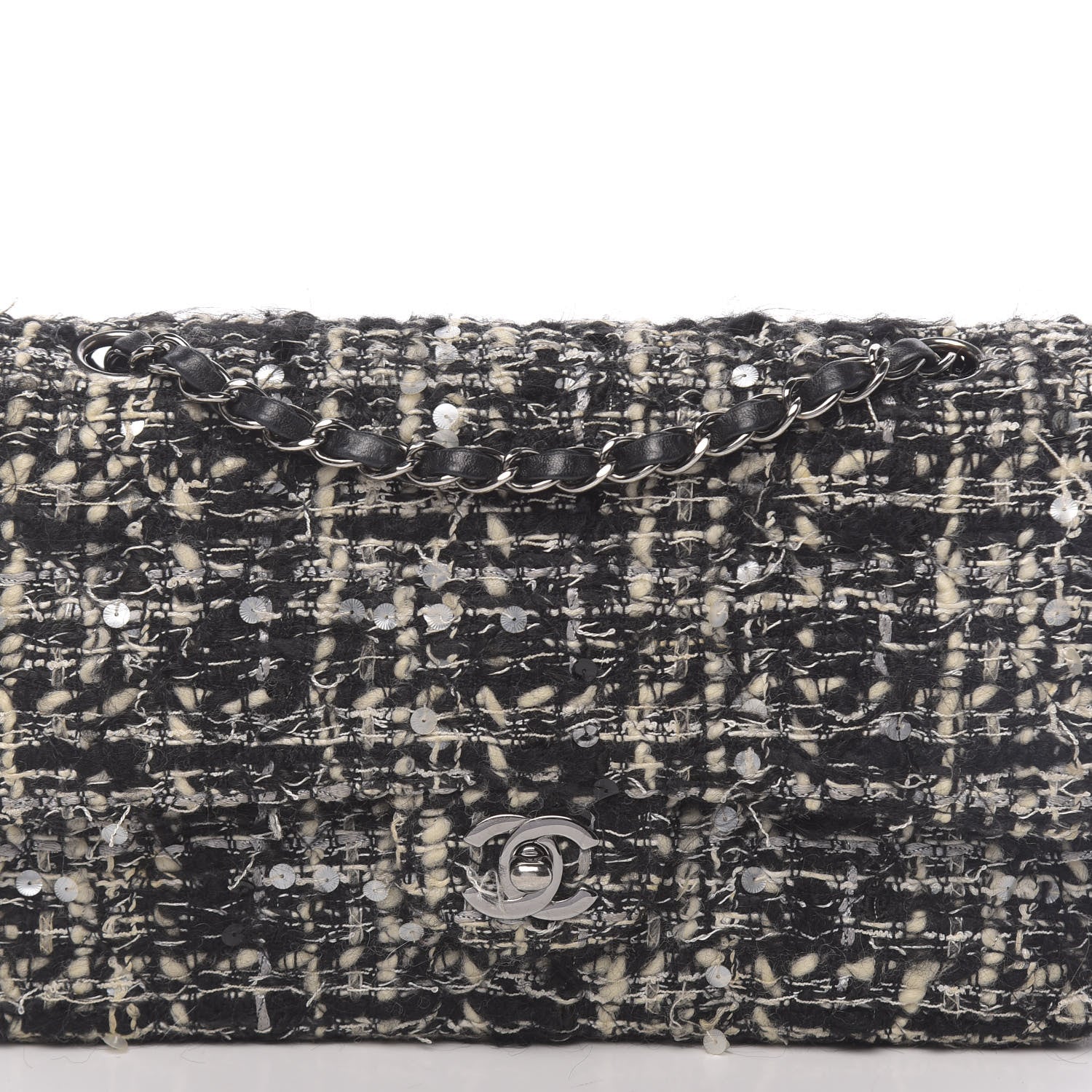 Chanel Tweed Sequin Quilted Medium Double Flap Black 13 of 13