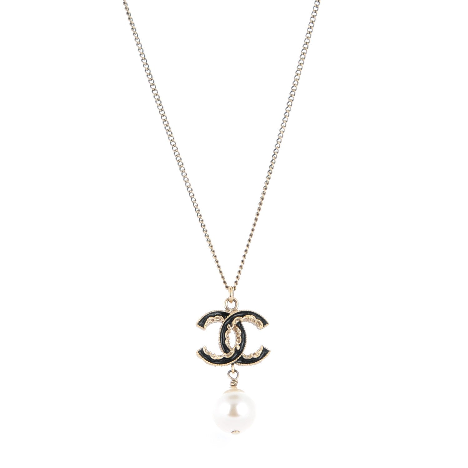 Chanel Enamel CC Baroque Pearl Drop Necklace Black Gold 1 of 4