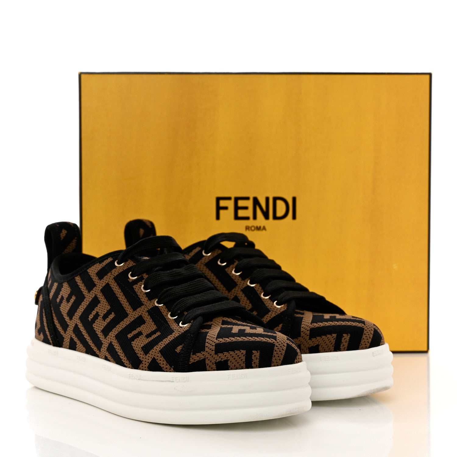 Fendi Fabric FF Micro-Perforated Rise Low Top Sneakers 36 Tobacco Black 9 of 9