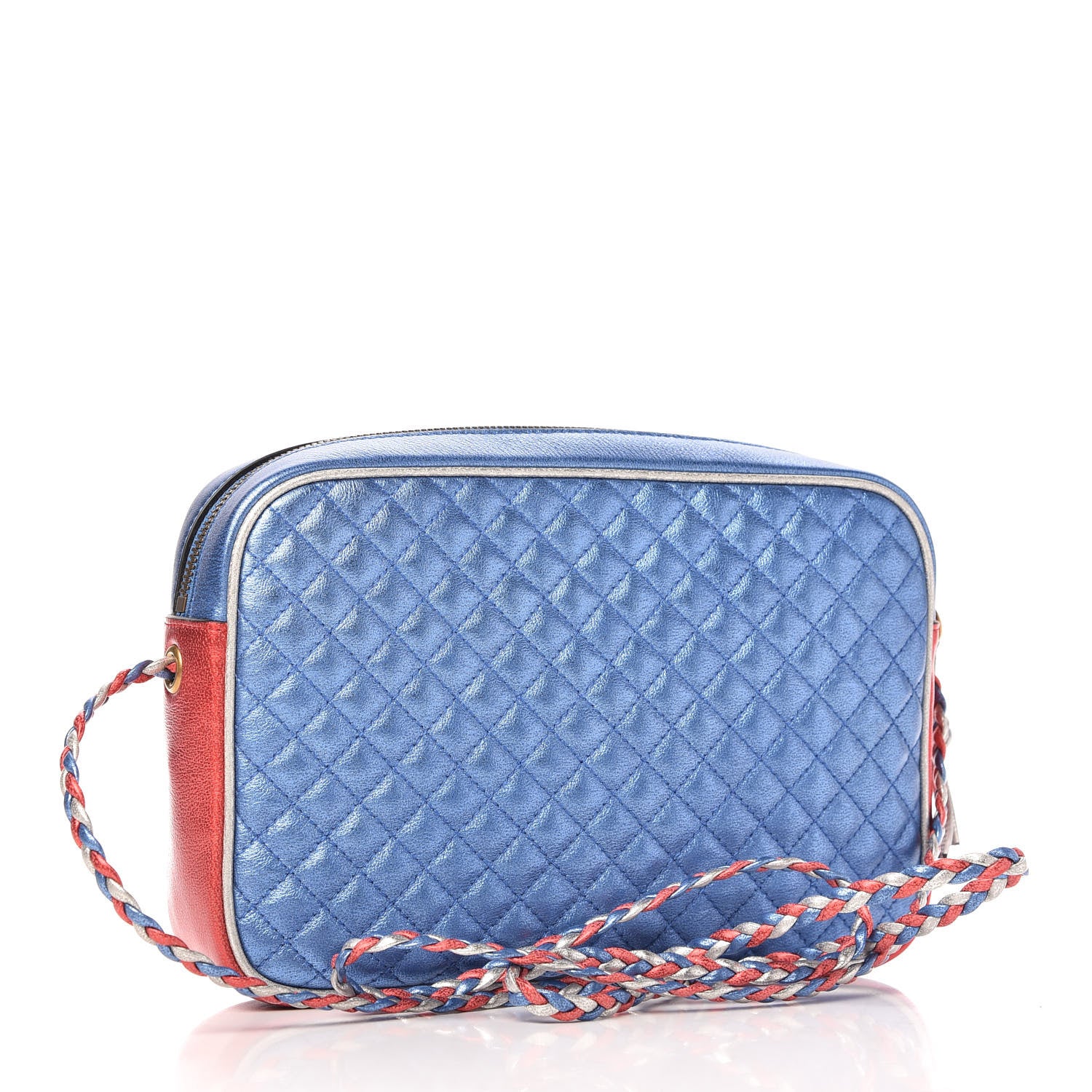 Gucci Laminated Nappa Trapuntata Small Zumi Shoulder Bag Rosso Marine Argento 3 of 10