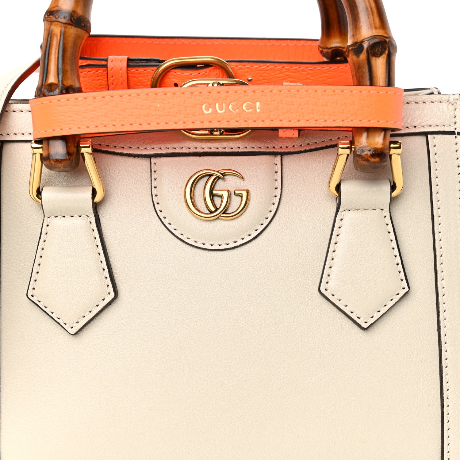 Gucci Wonka Grain Calfskin Mini Diana Tote Bag Mystic White Orange Fluo 8 of 11