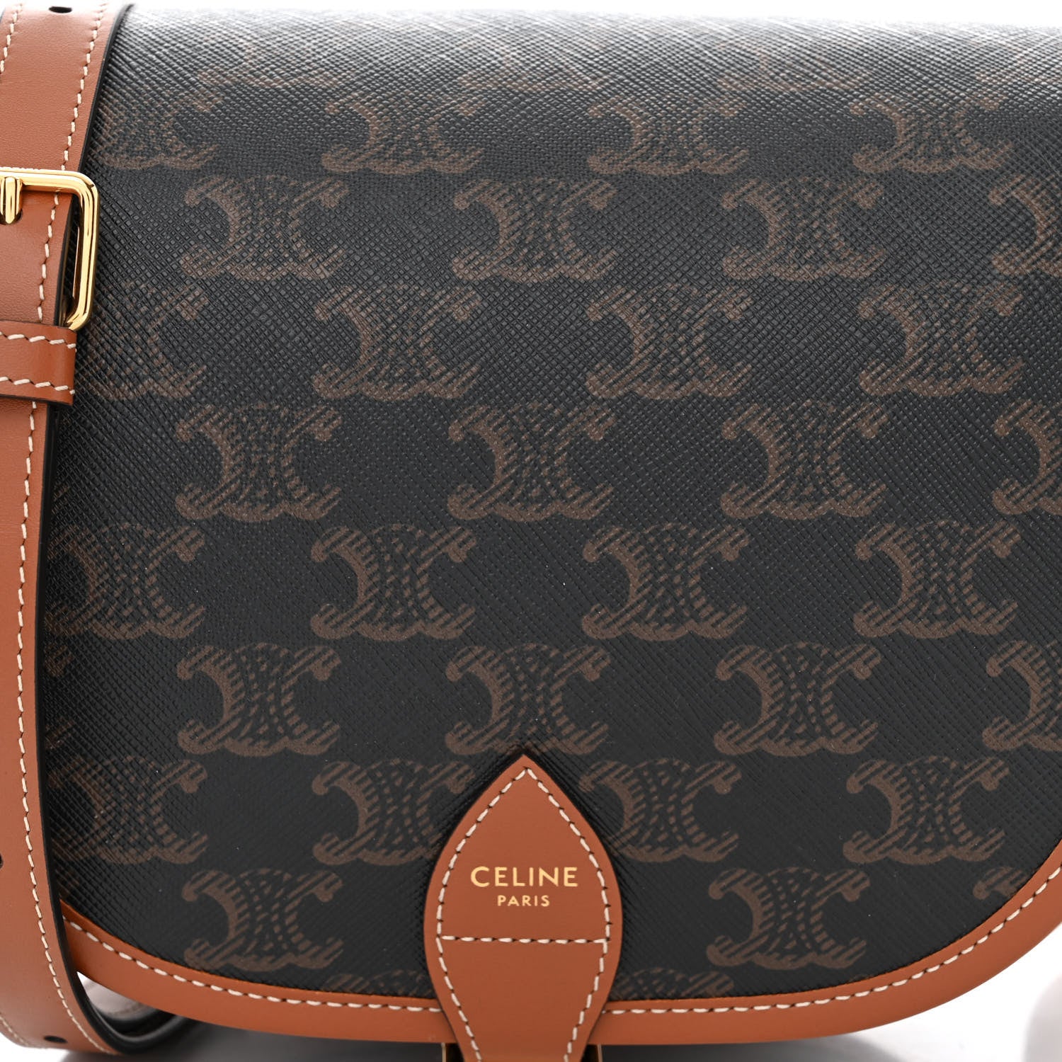 Celine Triomphe Canvas Medium Folco Bag Tan 8 of 10
