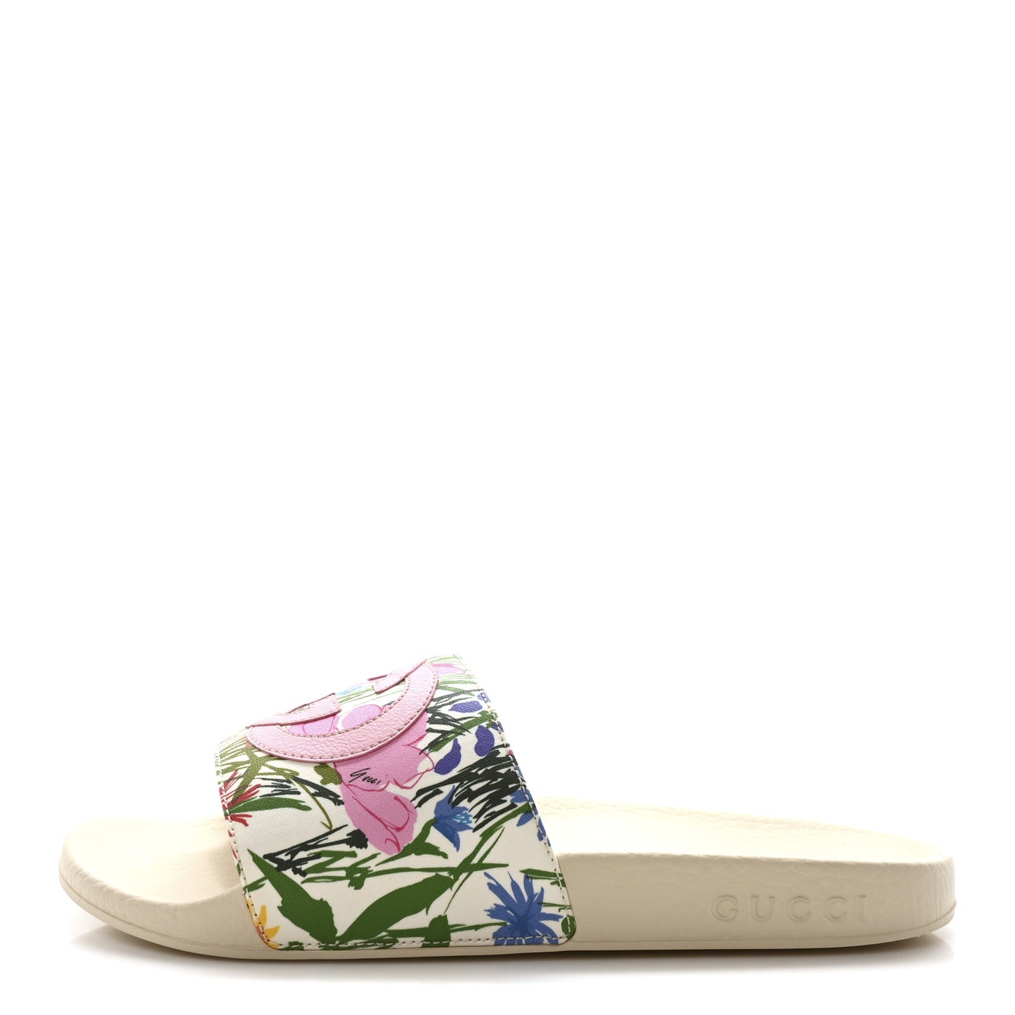 X KEN SCOTT Rubber Infinity Giardino d Apri Interlocking G Womens Pool Slide Sandals 37 Ivory Pink Wild Rose