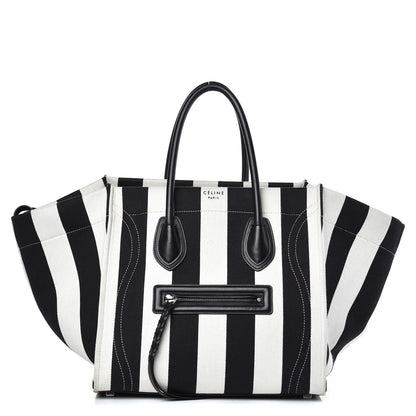 Celine Cotton Canvas Striped Medium Phantom Luggage White Black 1 of 19