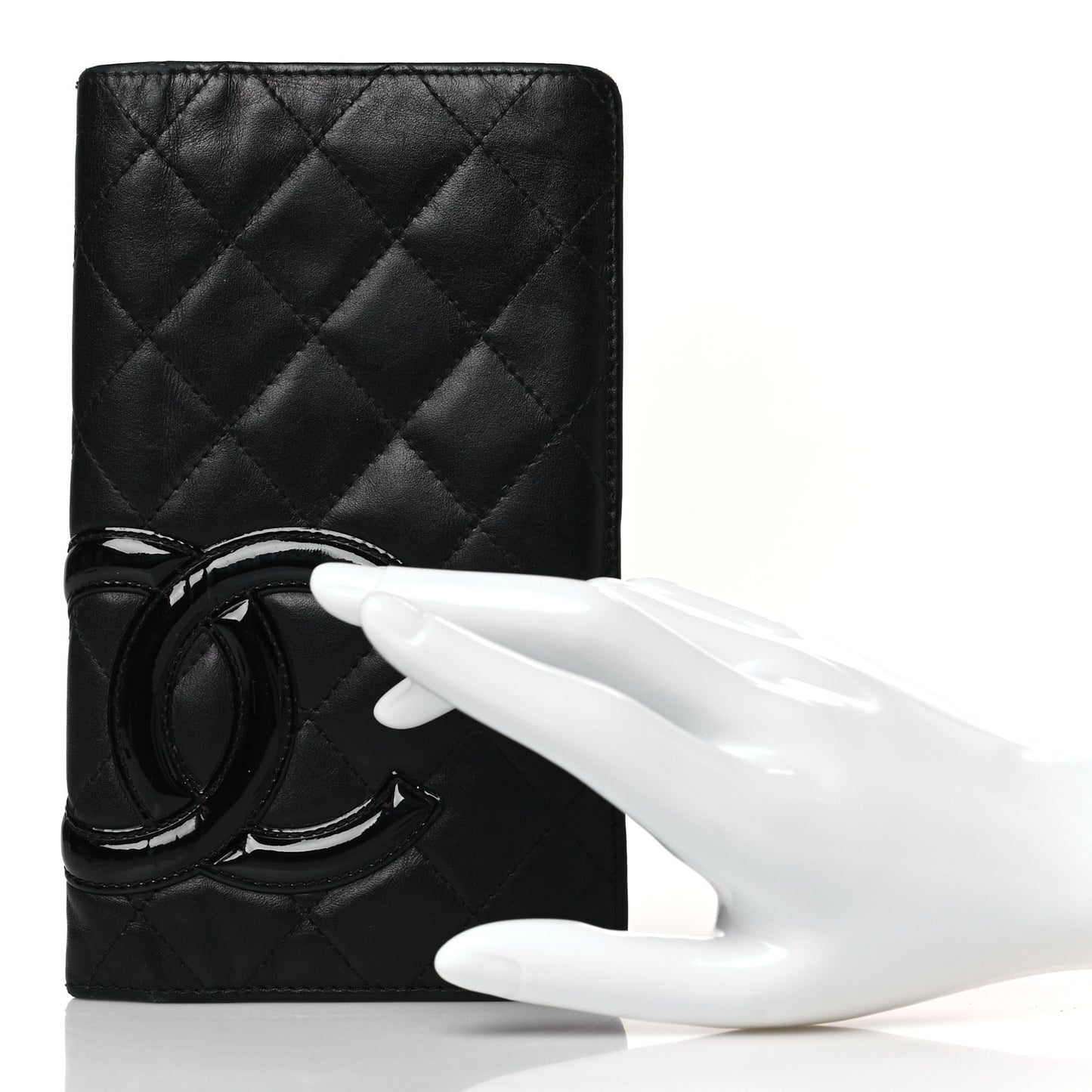 Calfskin Quilted Cambon Yen Wallet Black