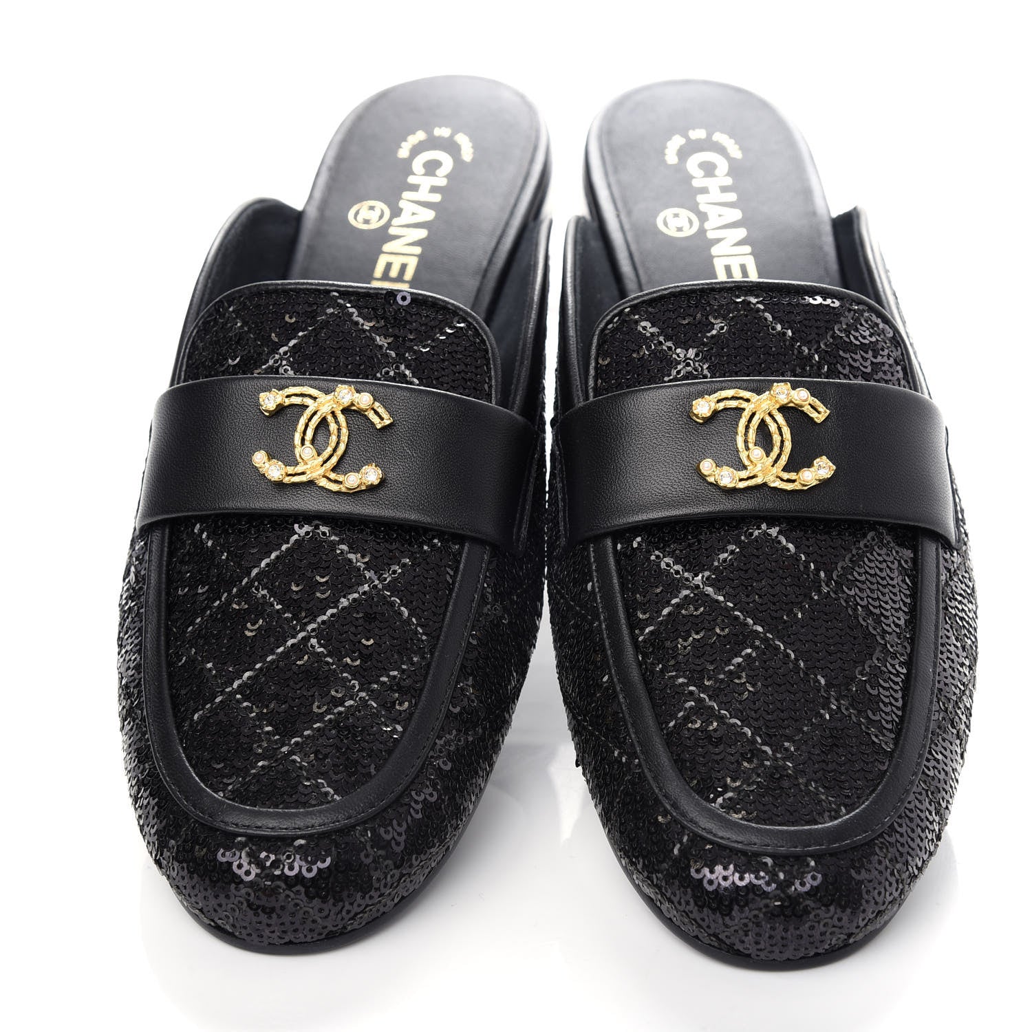 Chanel Sequin Lambskin Quilted CC Mules 41 Black 5 of 11