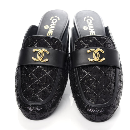 Chanel Sequin Lambskin Quilted CC Mules 41 Black 5 of 11