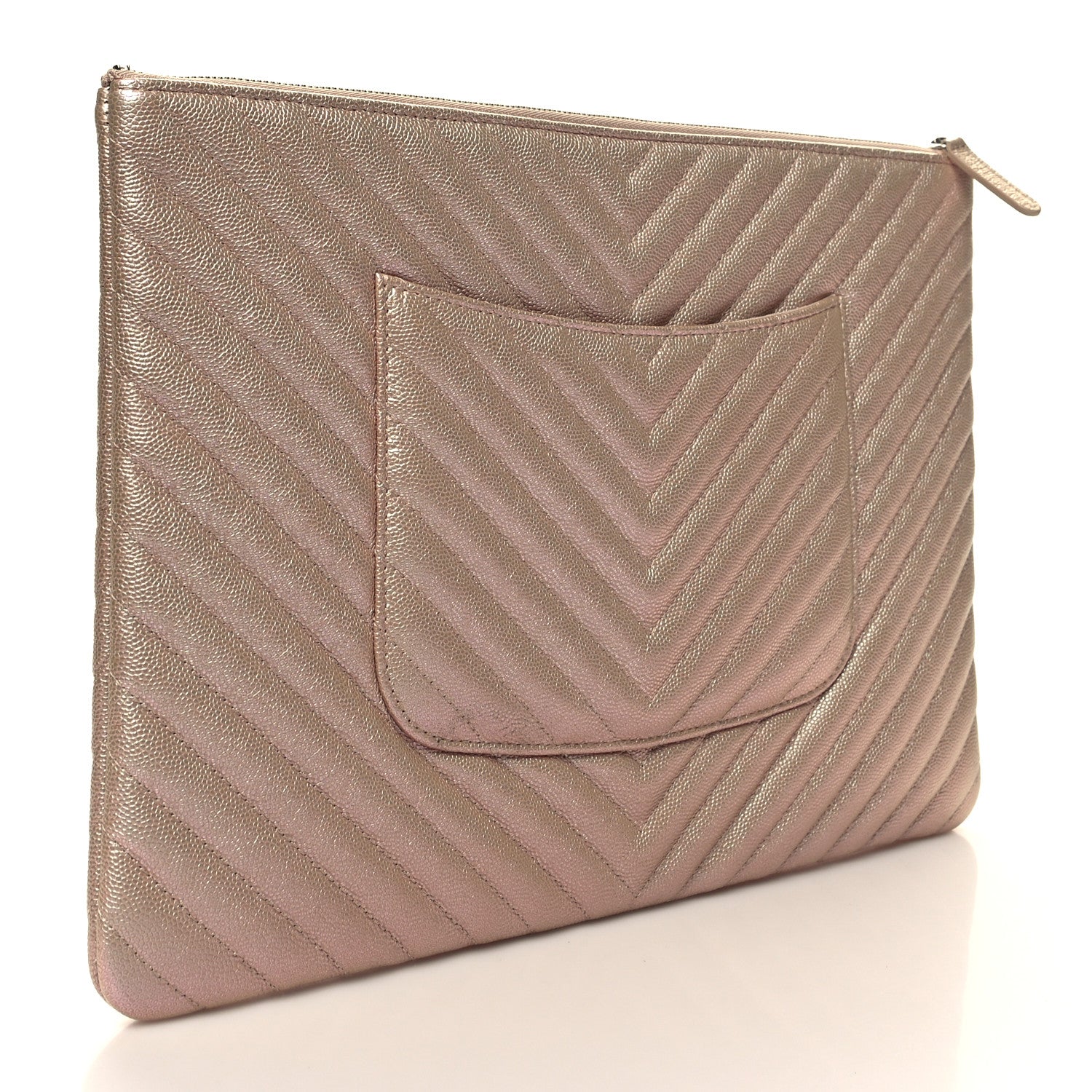Chanel Iridescent Caviar Chevron Quilted Medium Cosmetic Case Light Gold 3 of 11