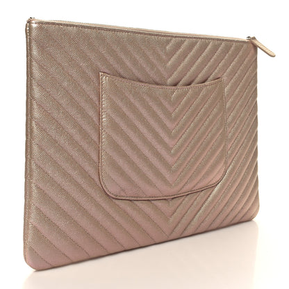 Chanel Iridescent Caviar Chevron Quilted Medium Cosmetic Case Light Gold 3 of 11