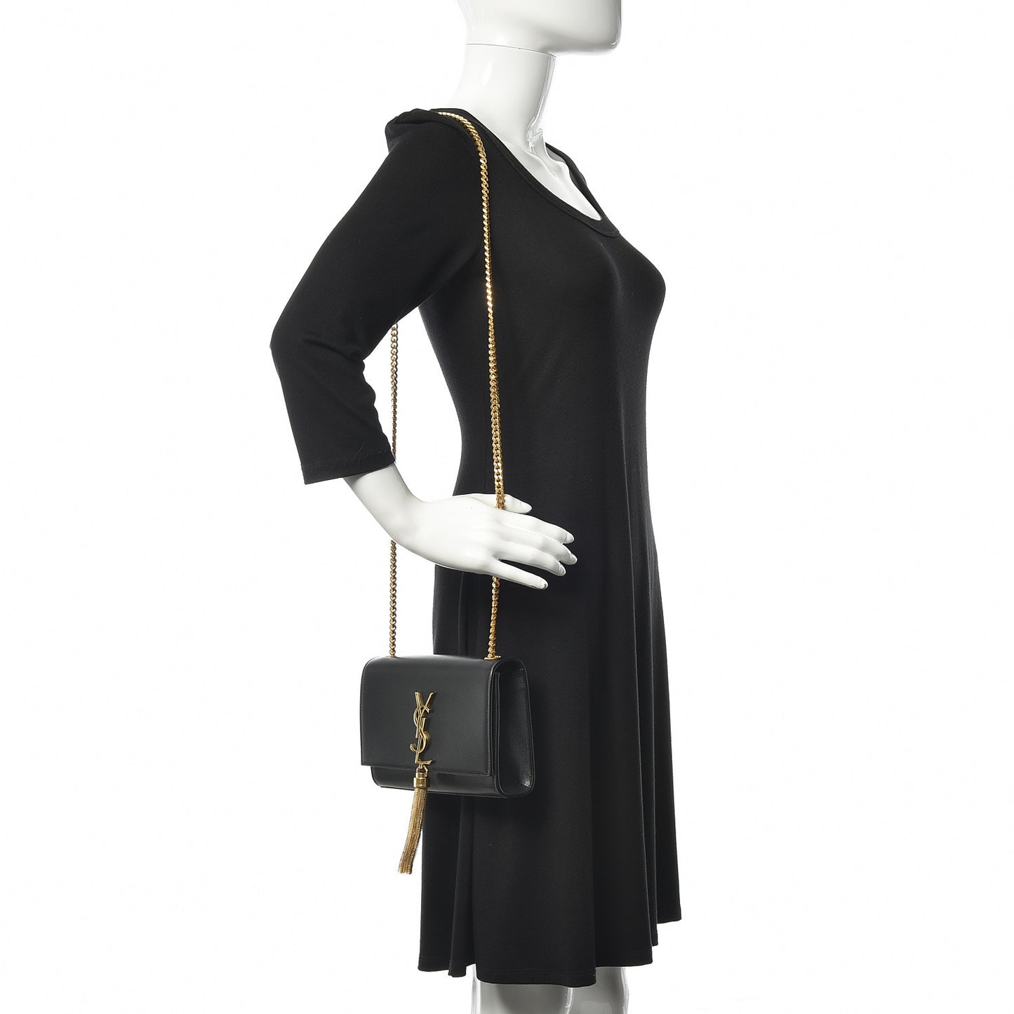 Calfskin Small Classic Monogram Kate Tassel Satchel Black