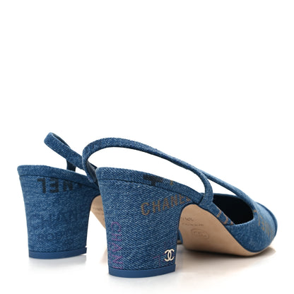 Chanel Denim Cap Toe Denim Mood Slingback Flats 38.5 Blue Multicolor 4 of 8