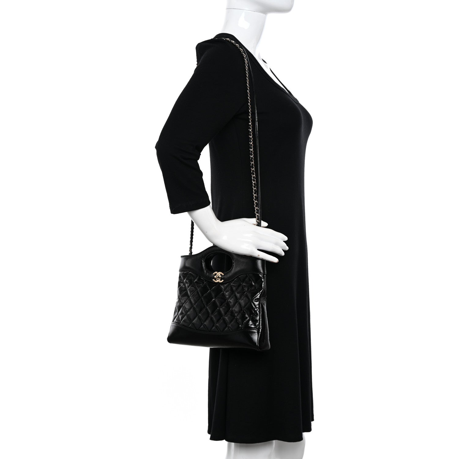 Chanel Shiny Crumpled Calfskin Quilted Mini 31 Shopping Bag Black 2 of 10