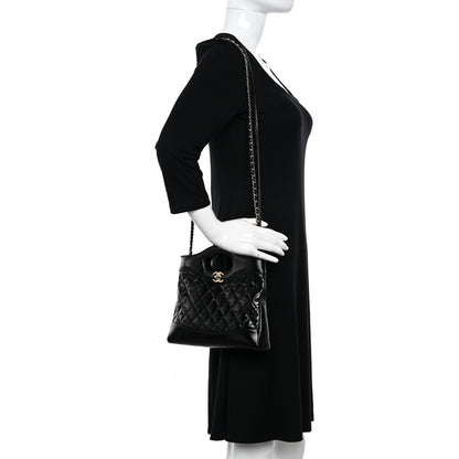 Chanel Shiny Crumpled Calfskin Quilted Mini 31 Shopping Bag Black 2 of 10