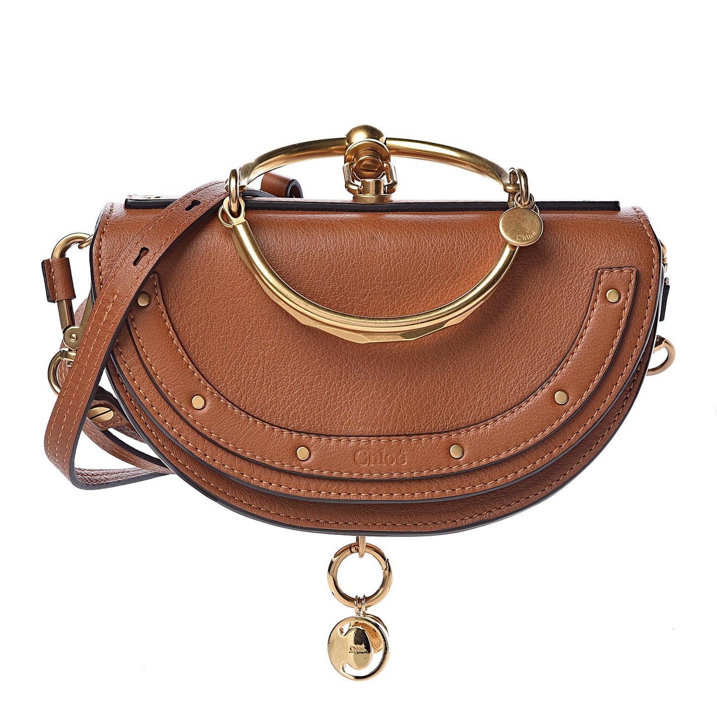 Calfskin Small Nile Bracelet Minaudiere Bag Caramel