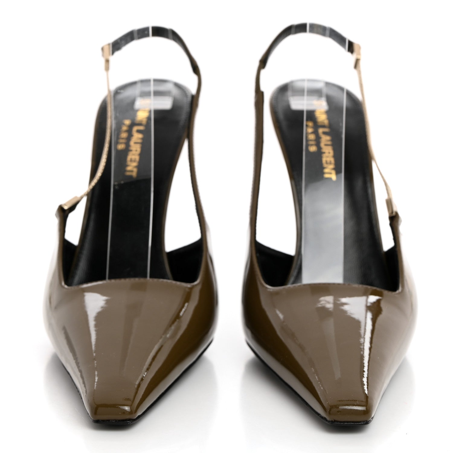 Saint Laurent Patent Calfskin Blake 110 Slingback Pumps 38 Amber Green 2 of 9