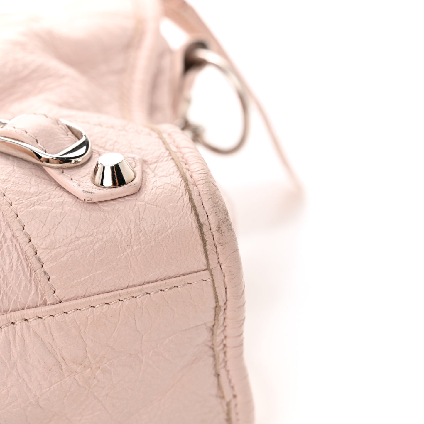 Agneau Classic Silver Hardware S City Logo Strap Light Rose White