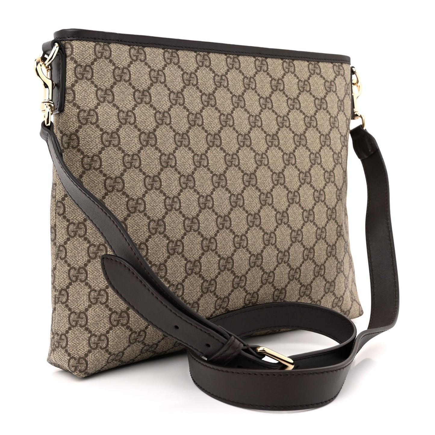 GG Supreme Monogram Web Flat Messenger Bag Dark Brown