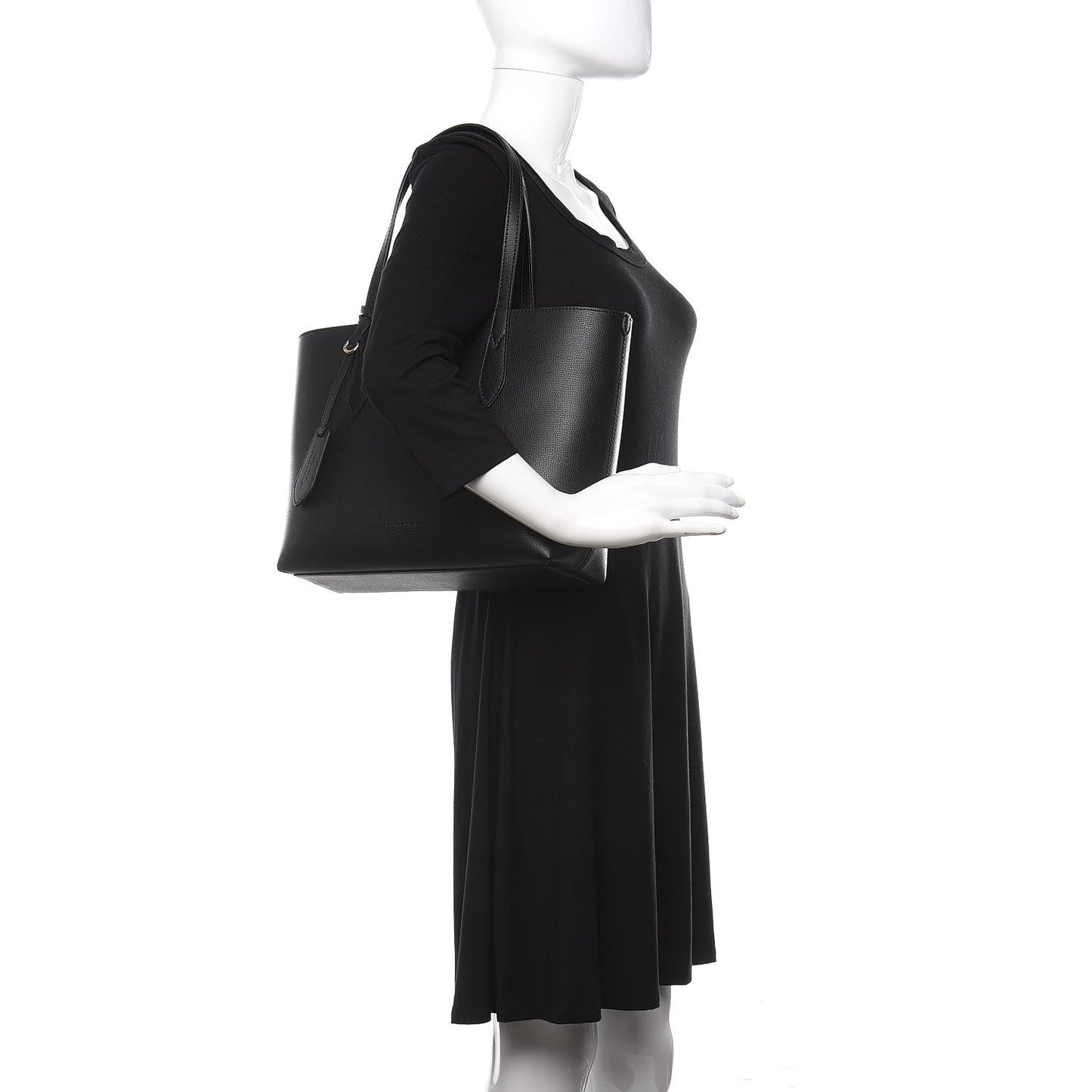Grainy Calfskin Haymarket Check Small Reversible Tote Black