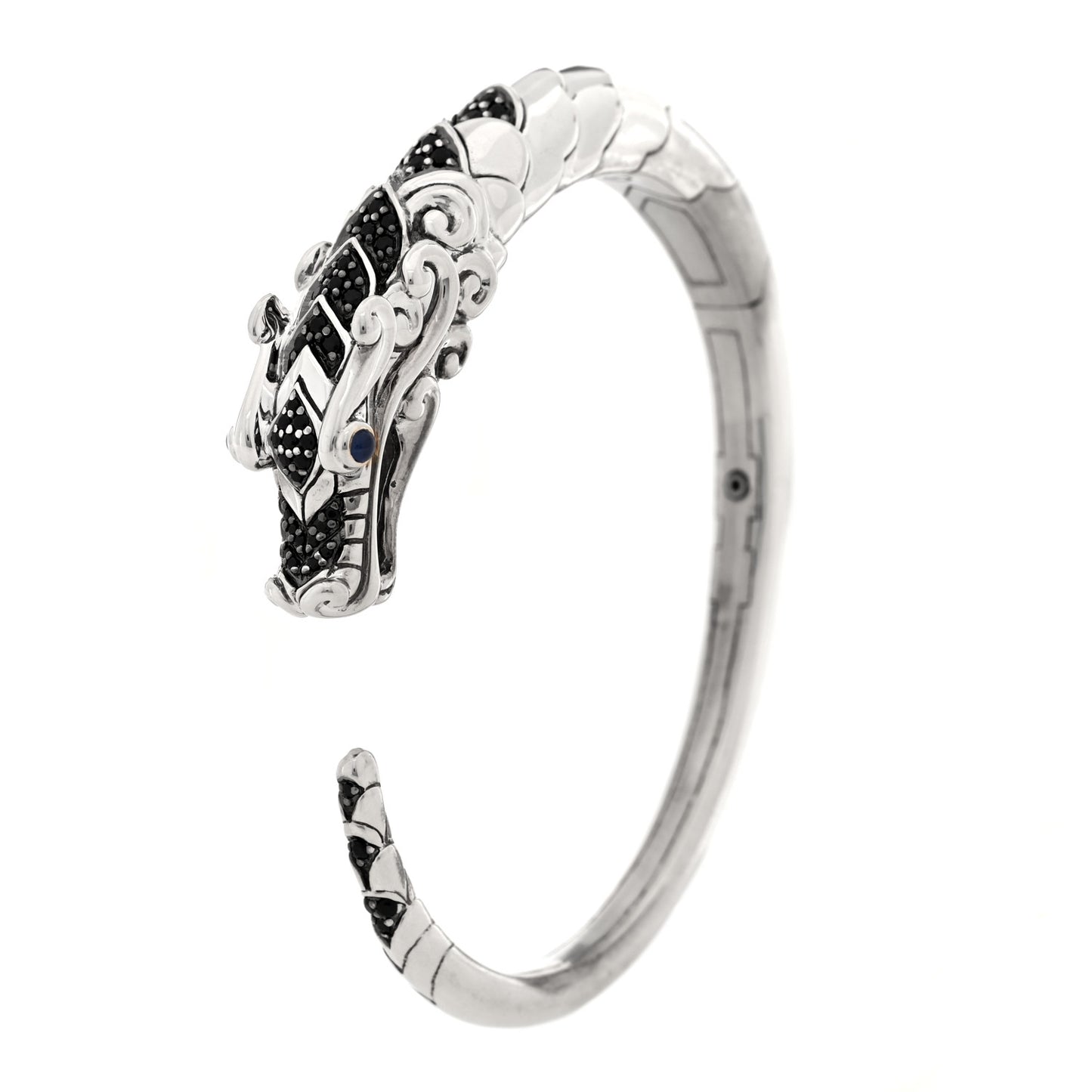 Sterling Silver Black Spinel Sapphire Naga Dragon Bracelet