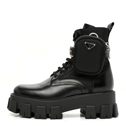 Prada Spazzolato Rois Nylon Metal Triangle Logo Monolith Pouch Pocket 55mm Boots 38 Black 1 of 9