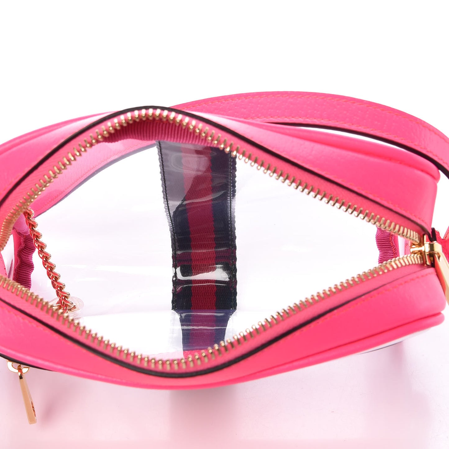 Vinyl Web Mini Ophidia Transparent Shoulder Bag Fluorescent Fuchsia