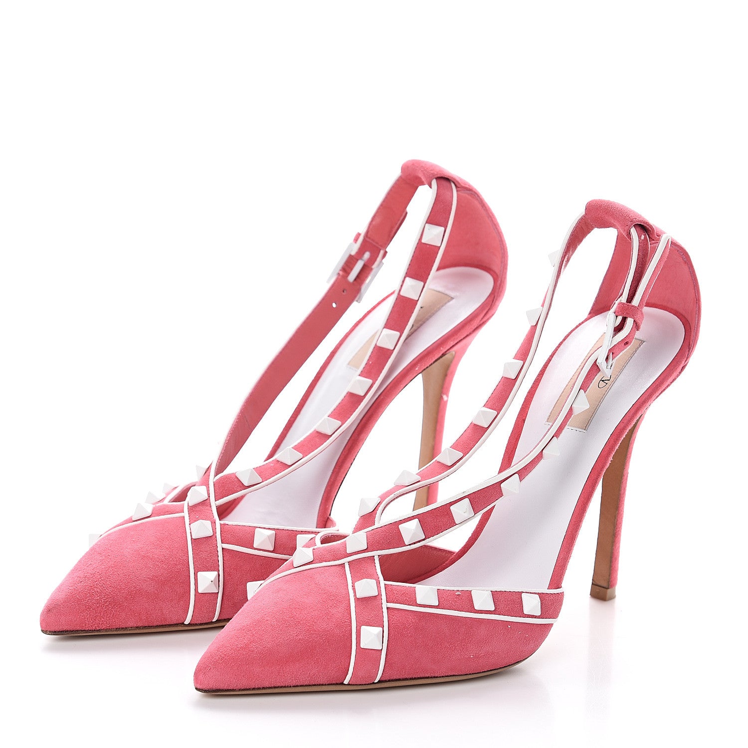 Valentino Garavani Suede Free Rockstud Cross Strap D'Orsay 105mm Pumps 40 Shadow Pink Optic White 3 of 7