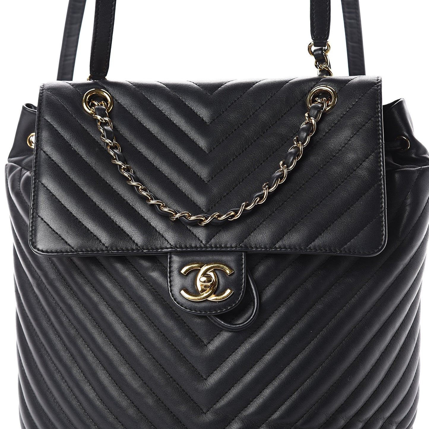 Calfskin Chevron Quilted Large Urban Spirit Backpack Black