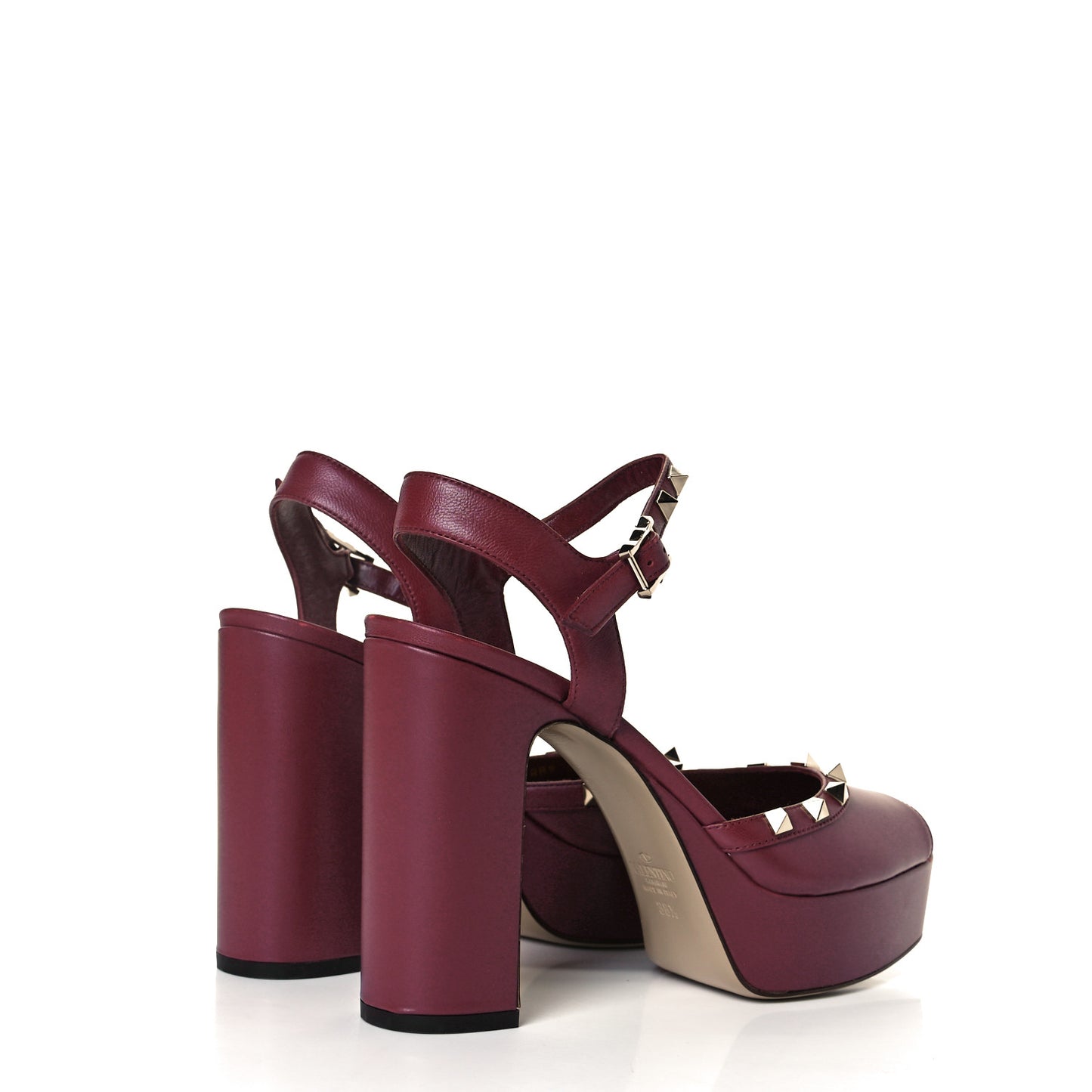 Calfskin Rockstud Platform Sandals 38.5 Cerise