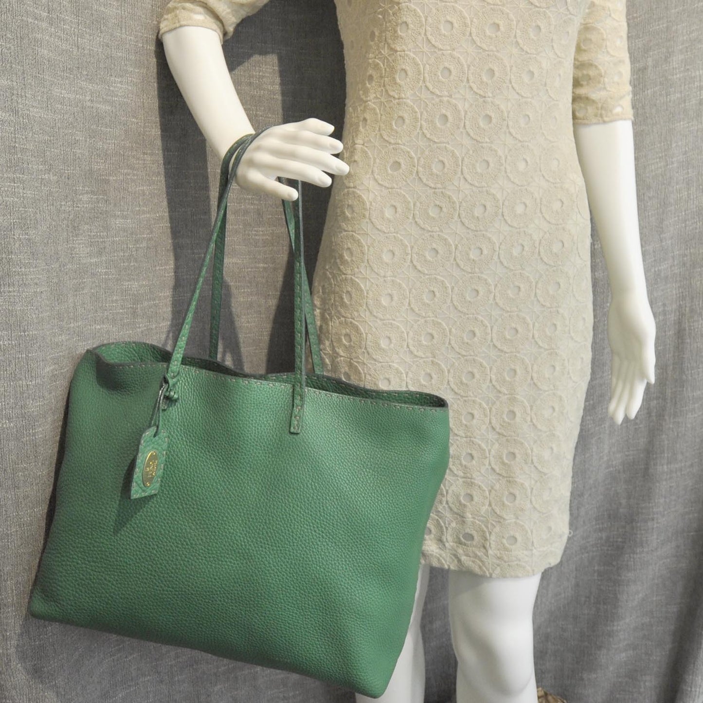 Calfskin Romano Selleria Shopping Tote Emerald Green