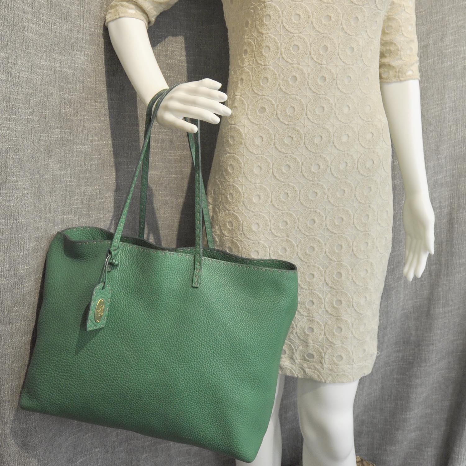Fendi Calfskin Romano Selleria Shopping Tote Emerald Green 3 of 11