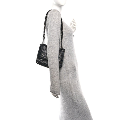 Saint Laurent Crinkled Calfskin Matelasse Monogram Baby Niki Chain Satchel Black 2 of 10