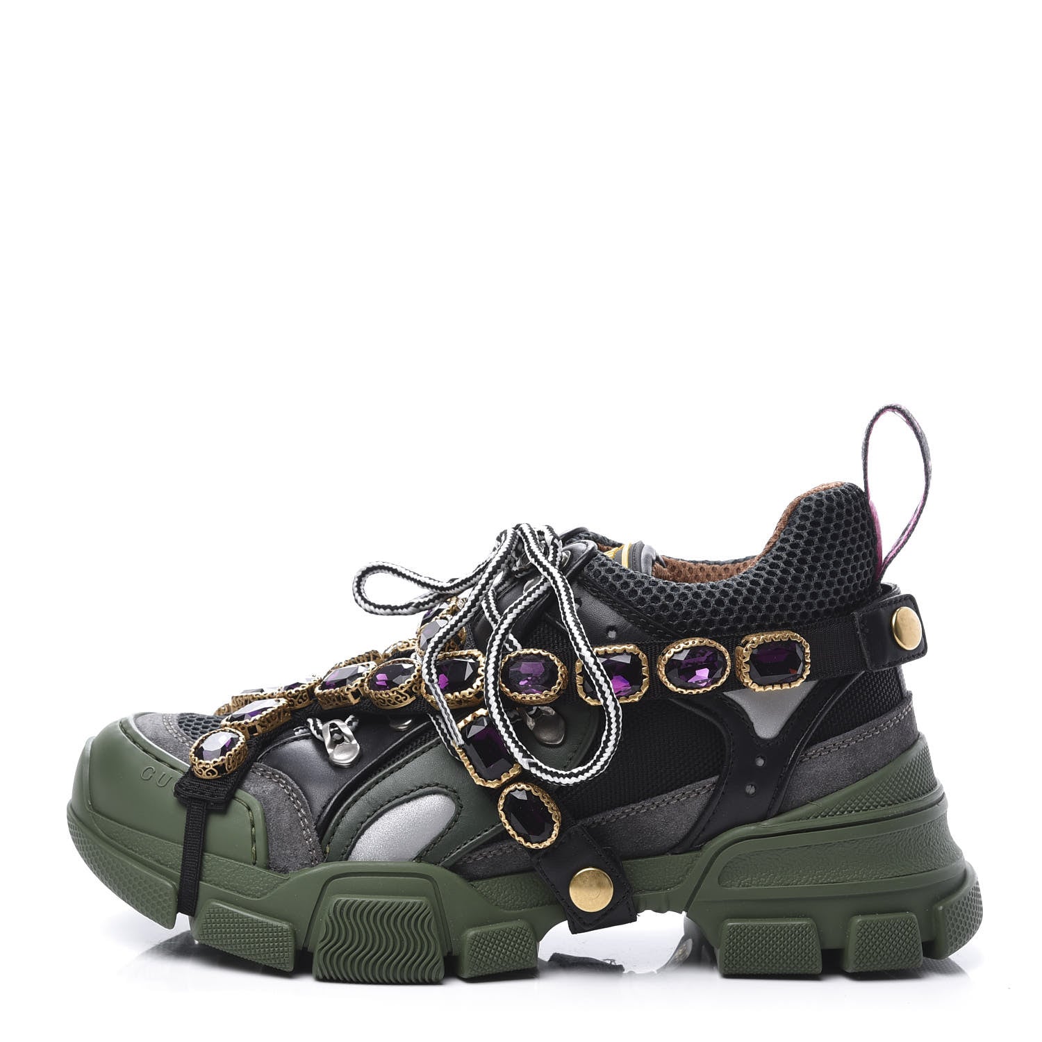 Gucci X SEGA Mesh Suede Calfskin Removable Crystals Flashtrek Sneakers 36.5 Loess Black Olive Green 1 of 10
