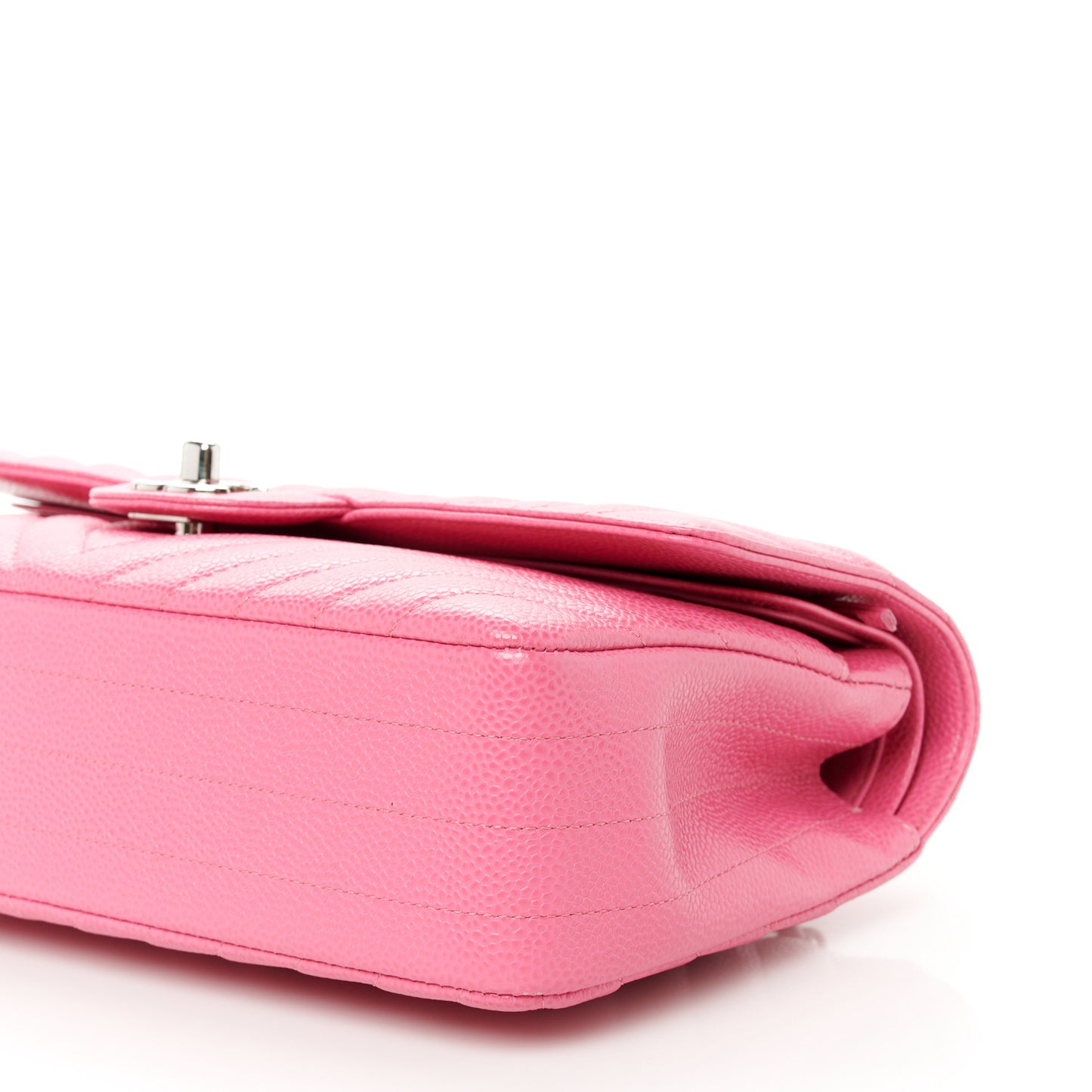 Caviar Chevron Quilted Medium Double Flap Pink