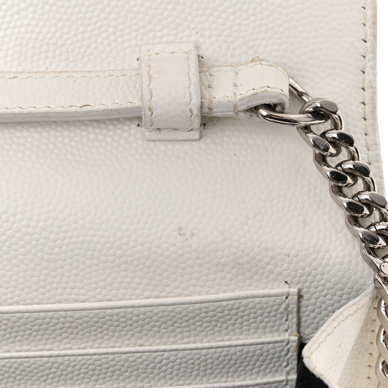 Saint Laurent Grain De Poudre Matelasse Chevron Monogram Chain Wallet White 12 of 12