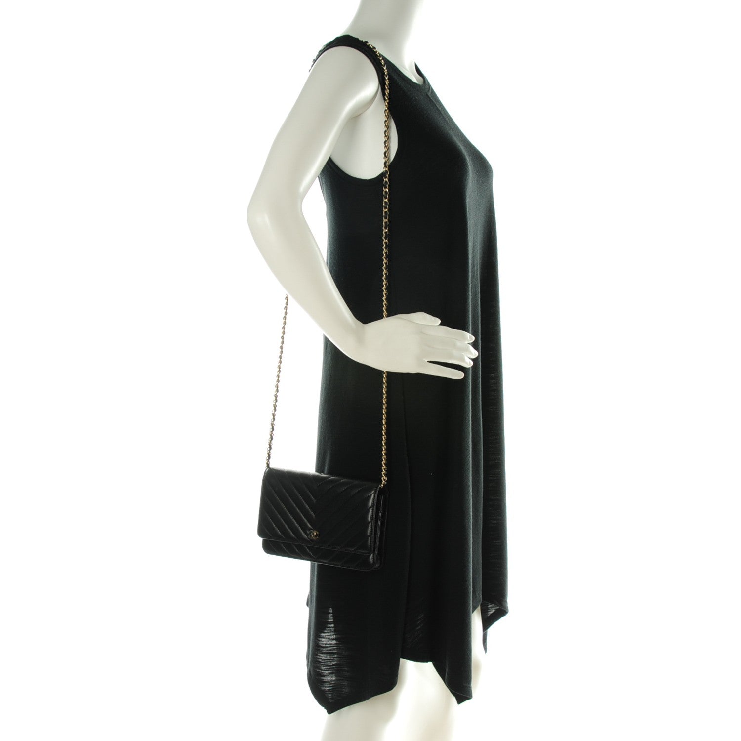 Chanel Lambskin Chevron Wallet On Chain WOC Black 2 of 11
