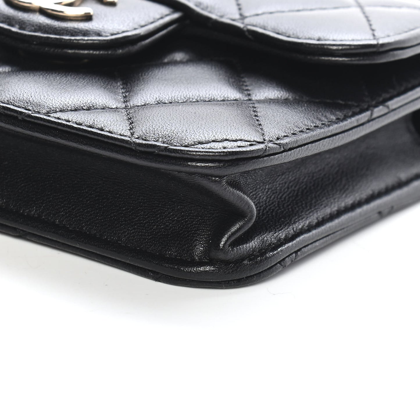 Lambskin Quilted Top Handle Flap Coin Purse With Chain Black