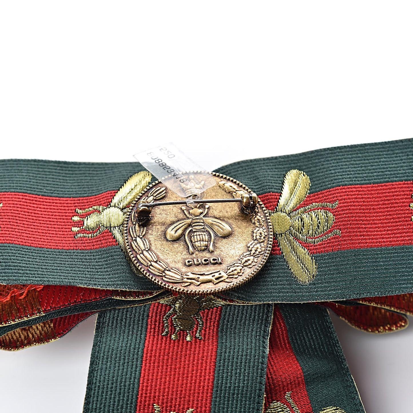 Ribbon Web Bow Bee Pearl Brooch Red Green